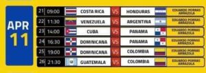 Programación del Panamericano de Sóftbol, quinta fecha.